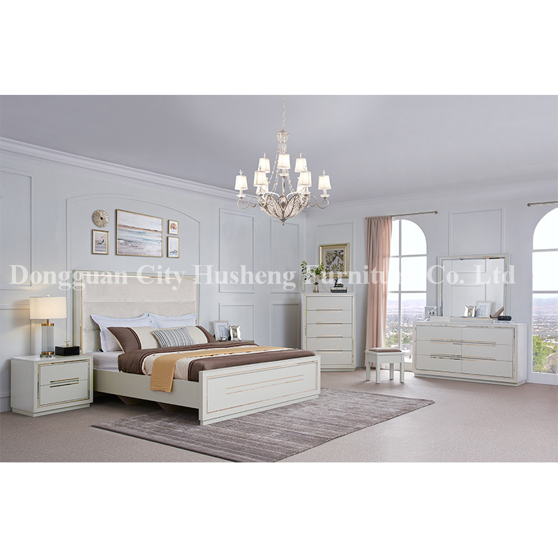 Cama moderna, dormitorio, muebles, pintura brillante.