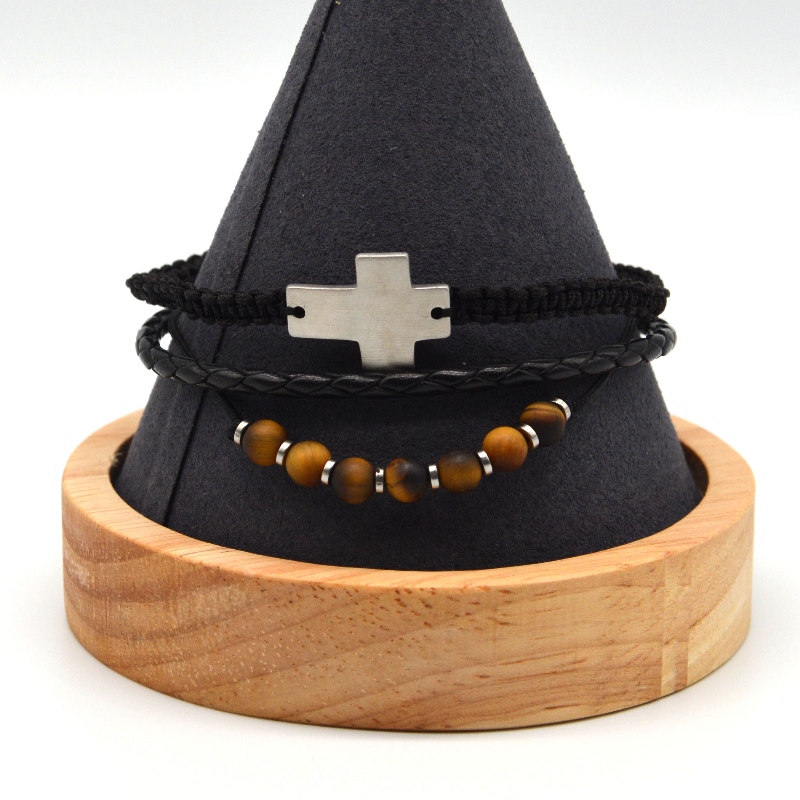 Accesorios de acero inoxidable pulsera de cuero rfbbg1567