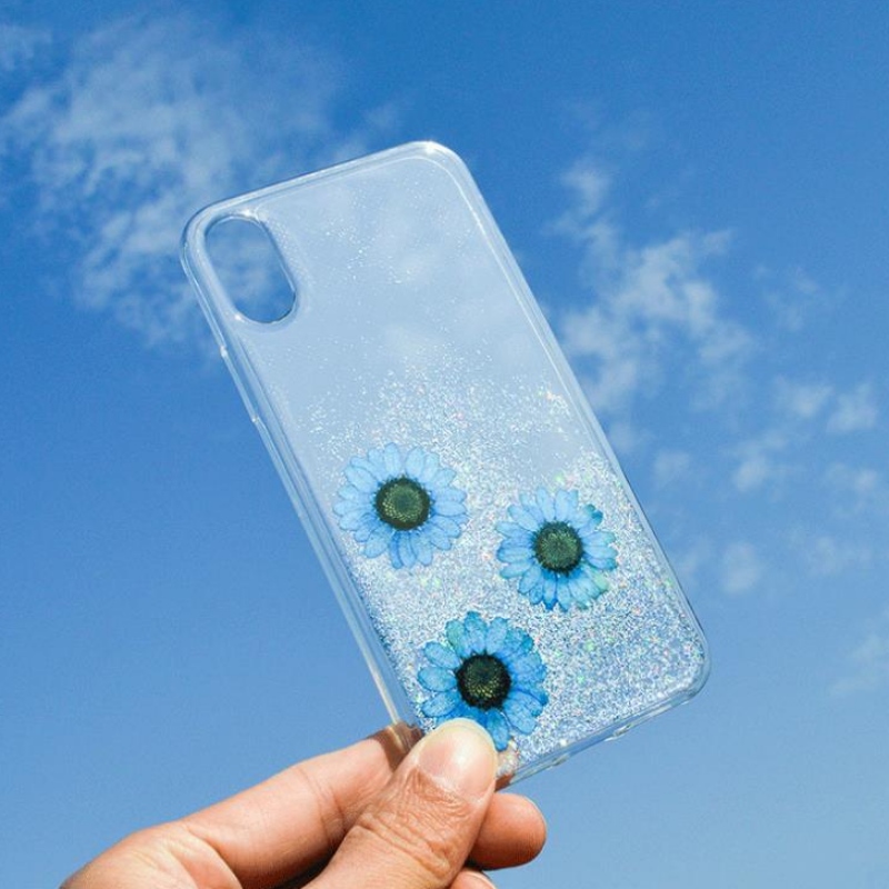 Fabricante personalizado de moda Apple iPhoneX especial verdadera flor seca en relieve pequeña caja de teléfono de flor fresca caída