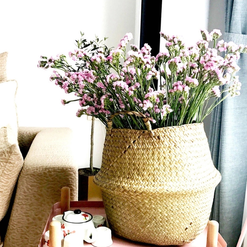 Canasta de vientre de hierba marina tejida para soporte de pantalón de maceta de almacenamiento