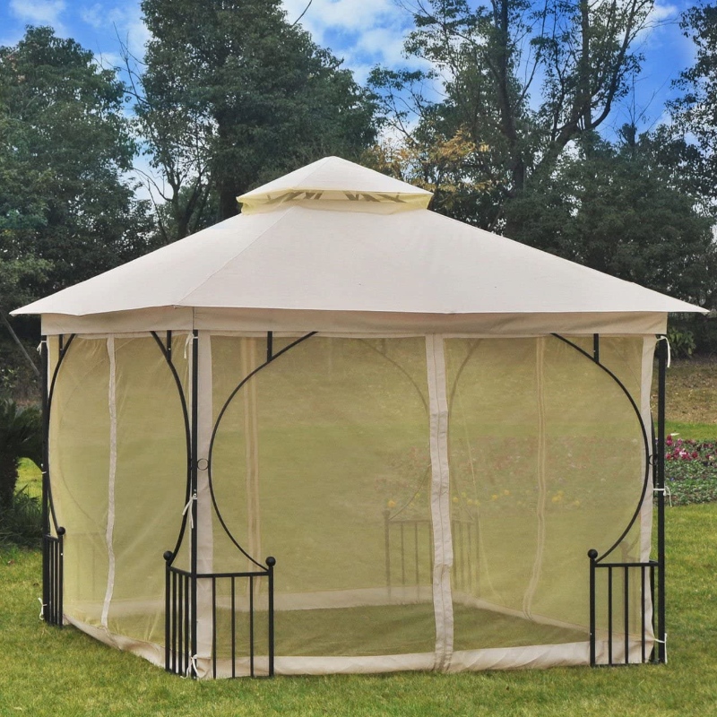 Marquesina de jardín de acero para exteriores de 10 'x 10' con paredes de malla y un techo resistente a los rayos UV