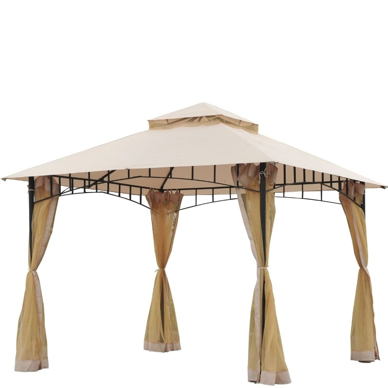 Toldo de acero al aire libre de 10'x10 ’con malla protectora, malla de techo inteligente de doble nivel, estilo moderno