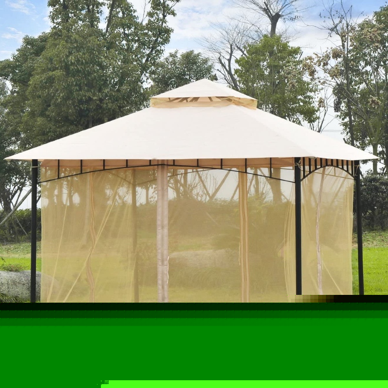 Toldo de acero al aire libre de 10'x10 ’con malla protectora, malla de techo inteligente de doble nivel, estilo moderno