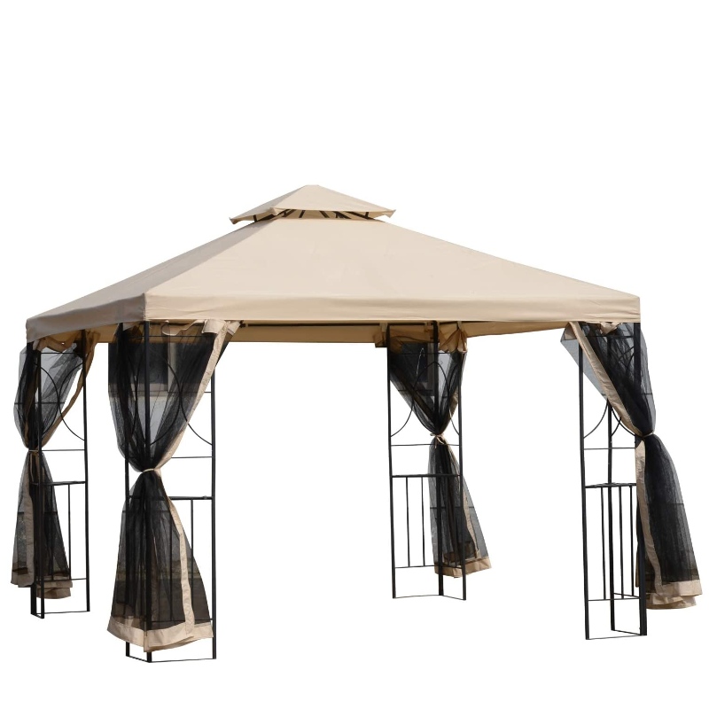 Gazebo al aire libre cuadrado de tela de acero de 10 'x 10' con mosquitera