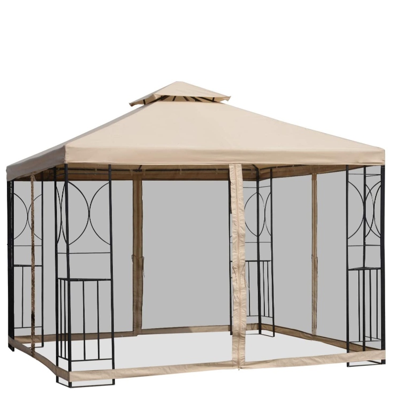 Gazebo al aire libre cuadrado de tela de acero de 10 'x 10' con mosquitera