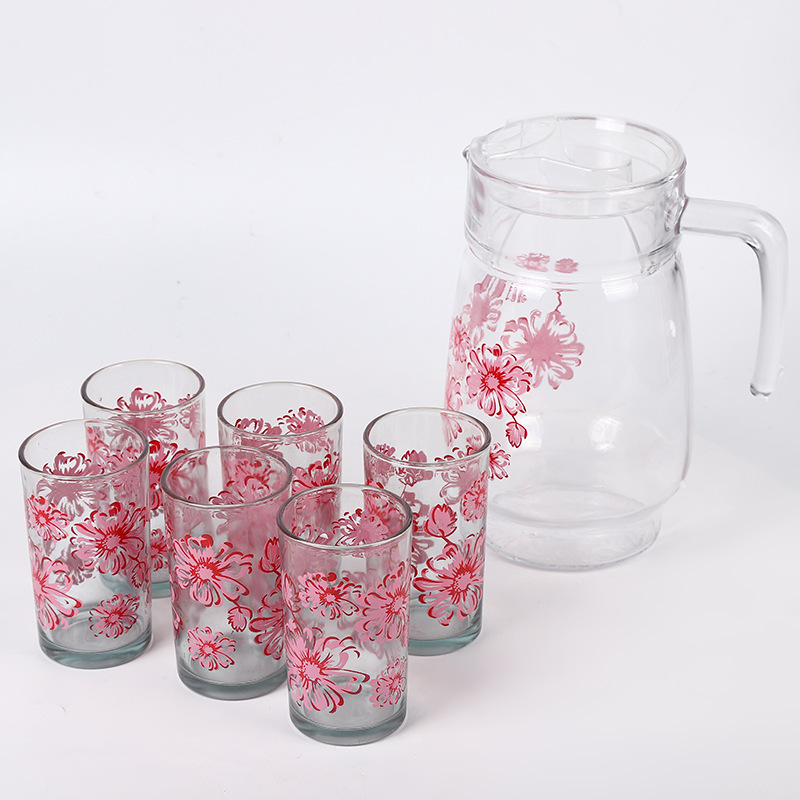 Nuevo conjunto de taza y jarra de 6 piezas para apliques transparentes para el hogar Taza de agua 6 Tetera de vidrio de gran capacidad al por mayor