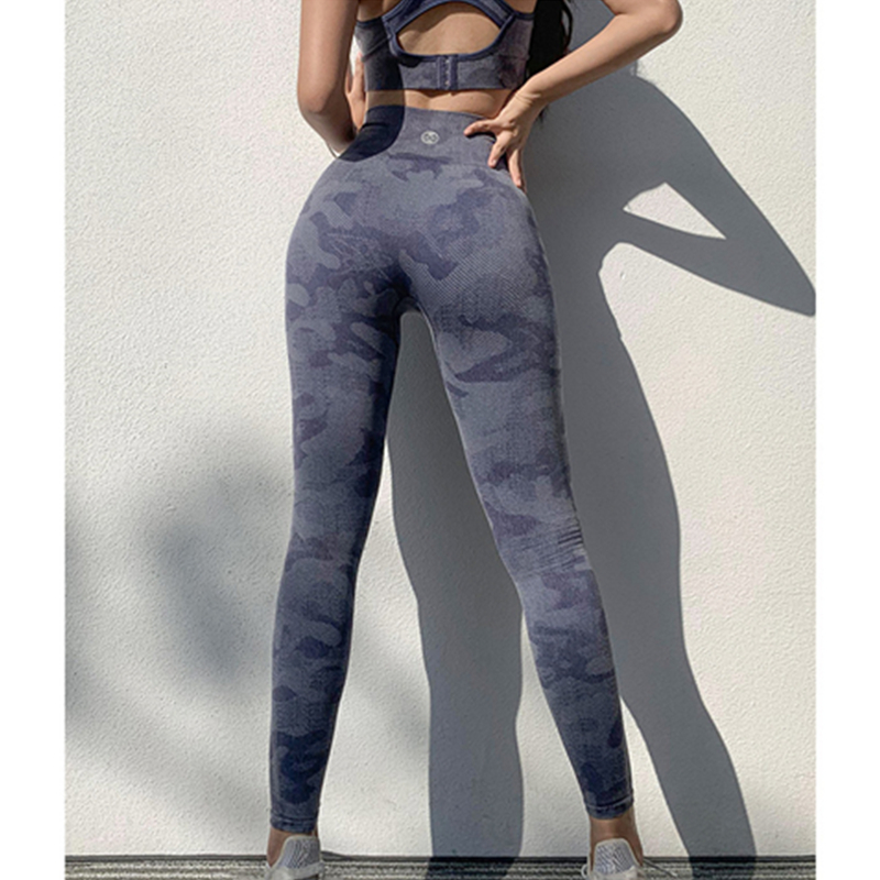 Pantalones de fitness de cintura alta para mujer pantalones de yoga de secado rápido para camuflaje que abrazan el cuerpo con