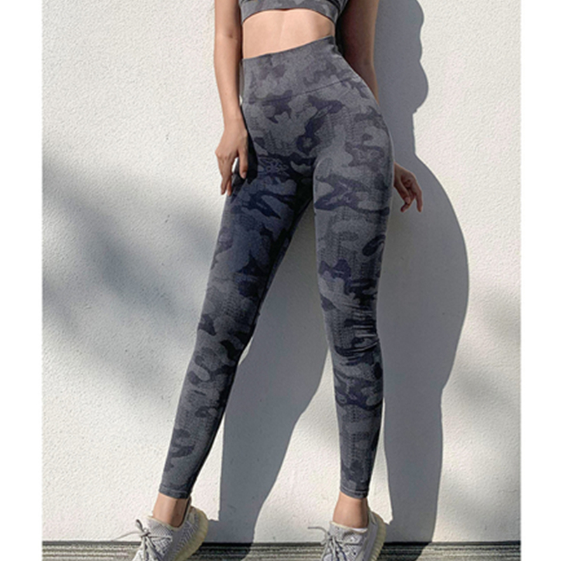 Pantalones de fitness de cintura alta para mujer pantalones de yoga de secado rápido para camuflaje que abrazan el cuerpo con
