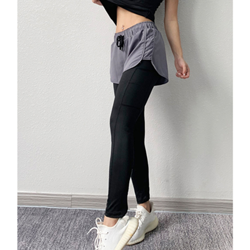 Ejercicio de moda para mujer Pantalones de gimnasia de dos piezas falsos Pantalones de yoga para correr