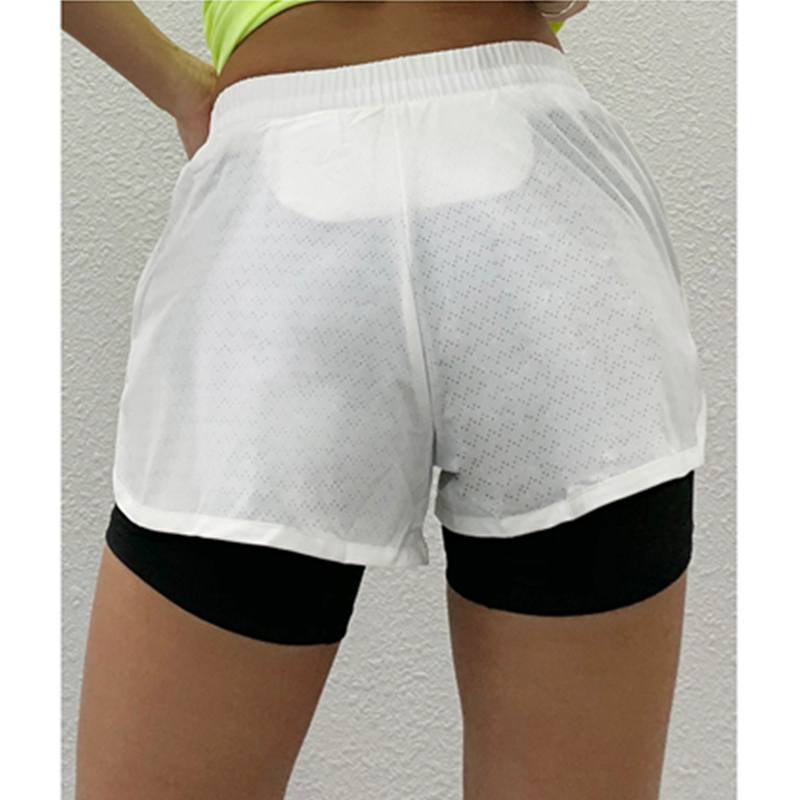 Pantalones cortos deportivos de dos pisos con cordones Pantalones de gimnasia de secado rápido de malla transpirable