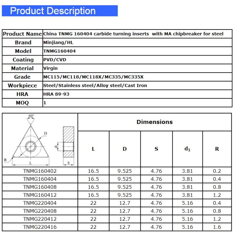 Cuchilla giratoria: insertos giratorios de carburo TNMG 160404 de China con rompevirutas MA para acero 1 comprador