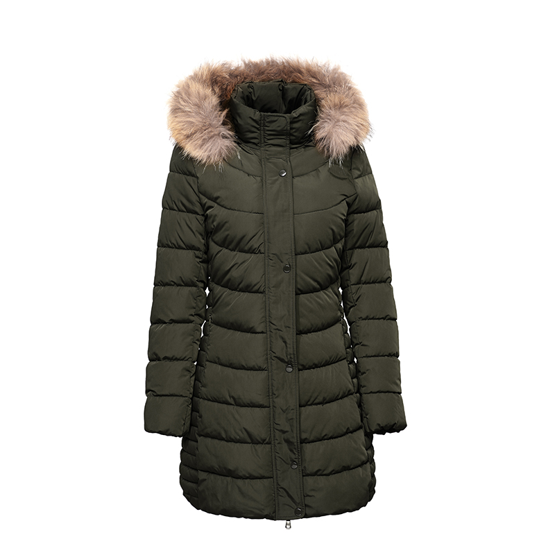 Abrigo cálido para mujer con capucha desmontable y chaqueta de piel / plumón natural