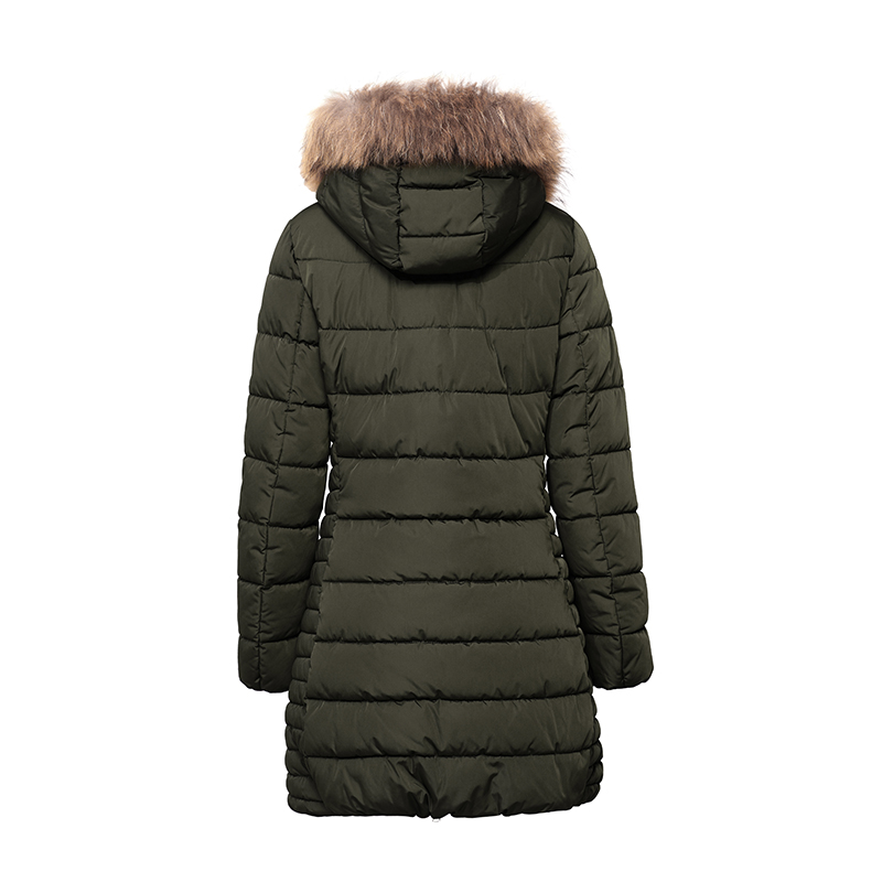 Abrigo cálido para mujer con capucha desmontable y chaqueta de piel / plumón natural