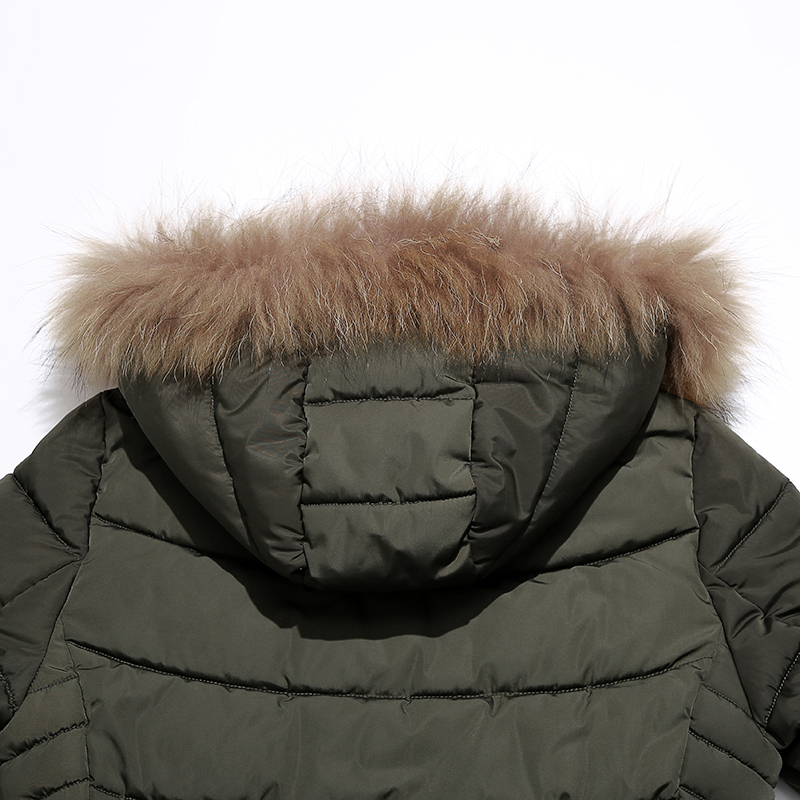 Abrigo cálido para mujer con capucha desmontable y chaqueta de piel / plumón natural