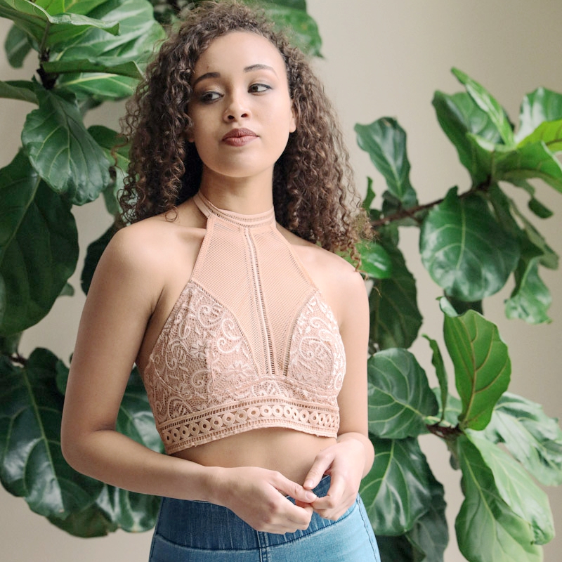 GA-5502 Cuello alto Bralette Mesh Choker Bra Moda Camisola Camisola Top