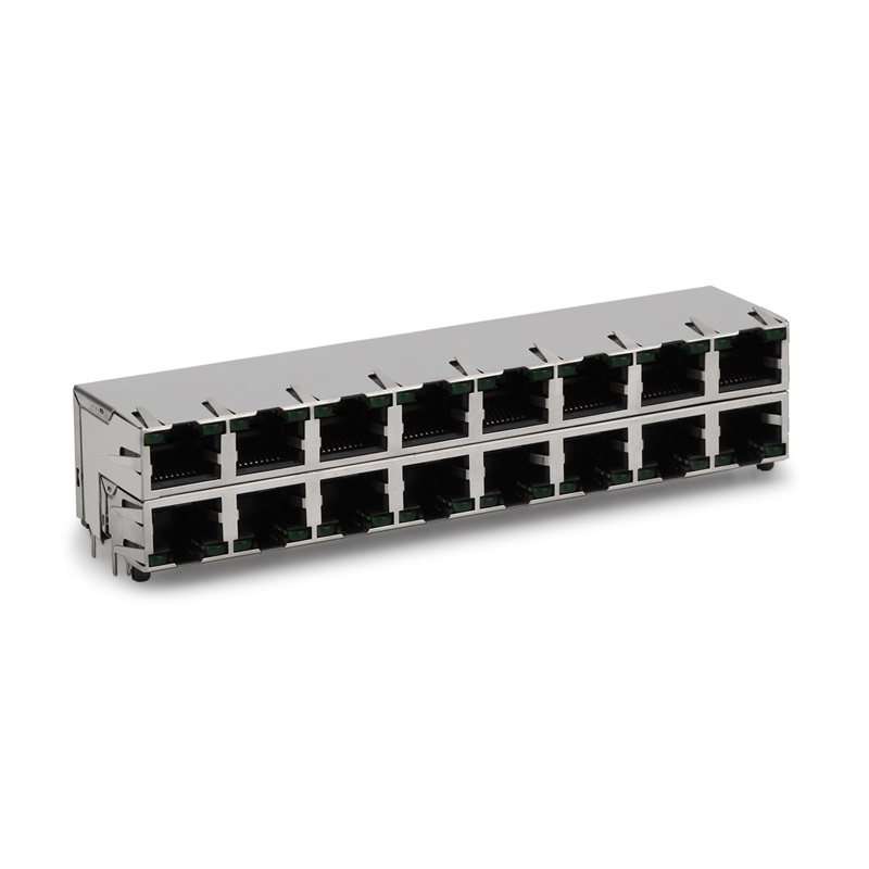 RJ45, 2x8, LED, escudos.