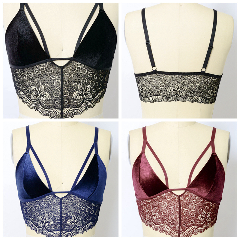 GA-5401 Grace Girl Velvet Longline Lace Bralette al por mayor