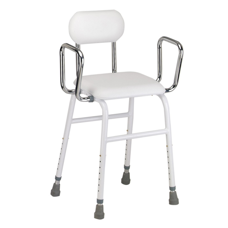 Taburete multiusos con brazos ajustables y respaldo acolchado