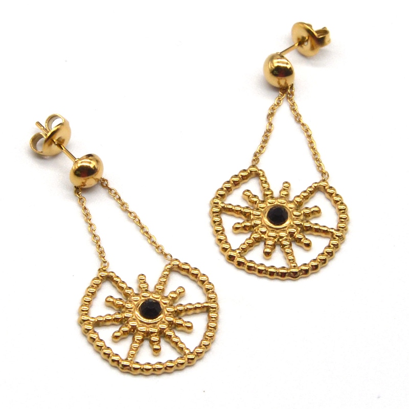 Modelos femeninos de acero inoxidable dorado con colgantes de flores, diseño de pendientes, trabajo encantador para mujeres jóvenes. Fábrica de joyas de China Ruifanbao