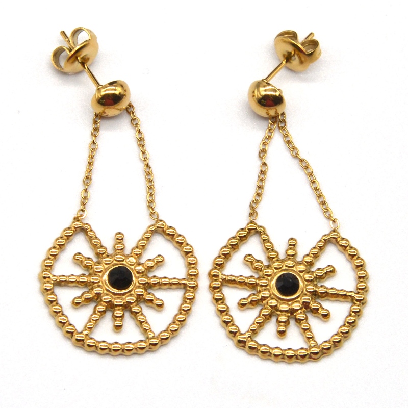 Modelos femeninos de acero inoxidable dorado con colgantes de flores, diseño de pendientes, trabajo encantador para mujeres jóvenes. Fábrica de joyas de China Ruifanbao