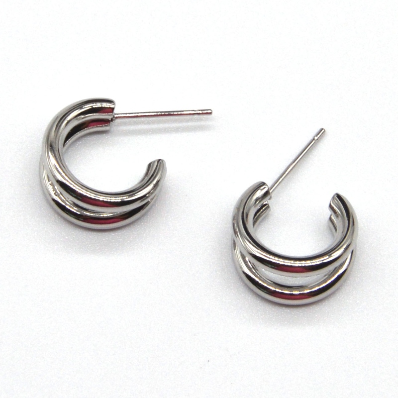 Pendientes de aro de plata gruesa doble C-ring retro geométrico metal rock punk círculo redondo pendientes colgantes para niñas pendientes joyería China Ruifanbao fábrica de procesamiento de joyas
