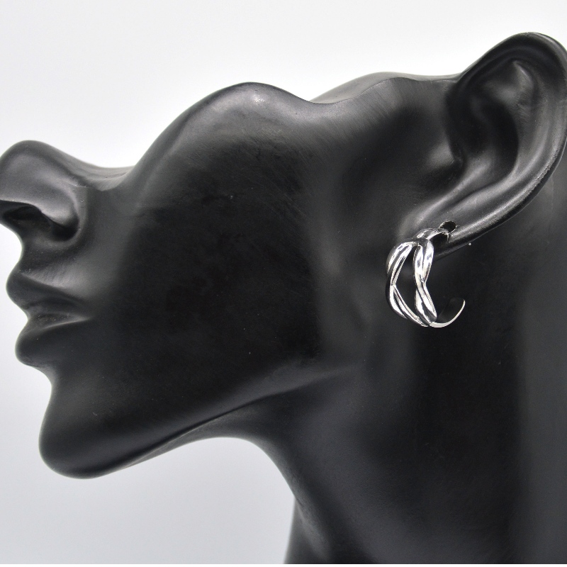 Pendientes de plata en forma de C doble Pendientes de círculo redondo Declaración para mujeres niñas Pendientes elegantes Joyería China Ruifanbao Fábrica de joyas