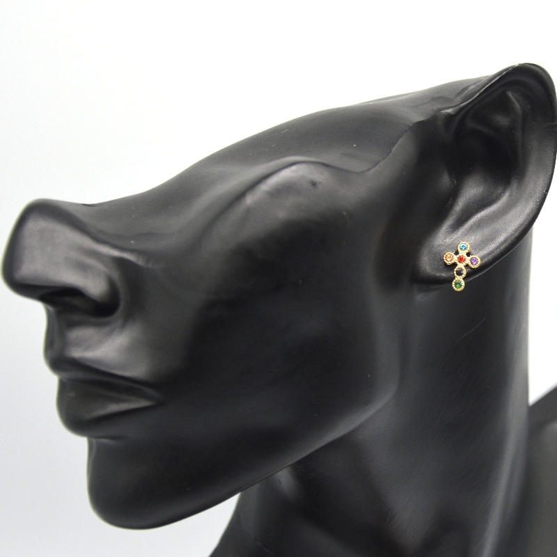 Pendientes cruzados de mini pavé de circonita cúbica para mujer, fábrica de procesamiento de joyas de China Ruifanbao