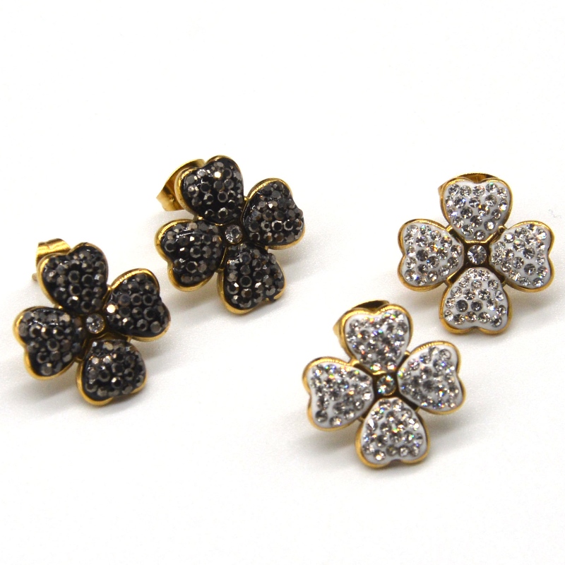 Pendientes de trébol de cuatro hojas, adecuados para niñas y mujeres, aman los pendientes blancos \/ negros en forma de corazón, fábrica de procesamiento de joyas de China Ruifanbao