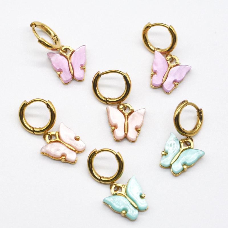 Aretes de mariposa, joyas de color, anillos de oro, aretes de fiesta de la mujer