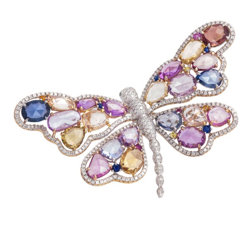 Mariposa para mujer retro multicolor tecnología de claw-set anillo de circonita cúbica-925 plata esterlina China Ruifanbao fábrica de procesamiento de joyas