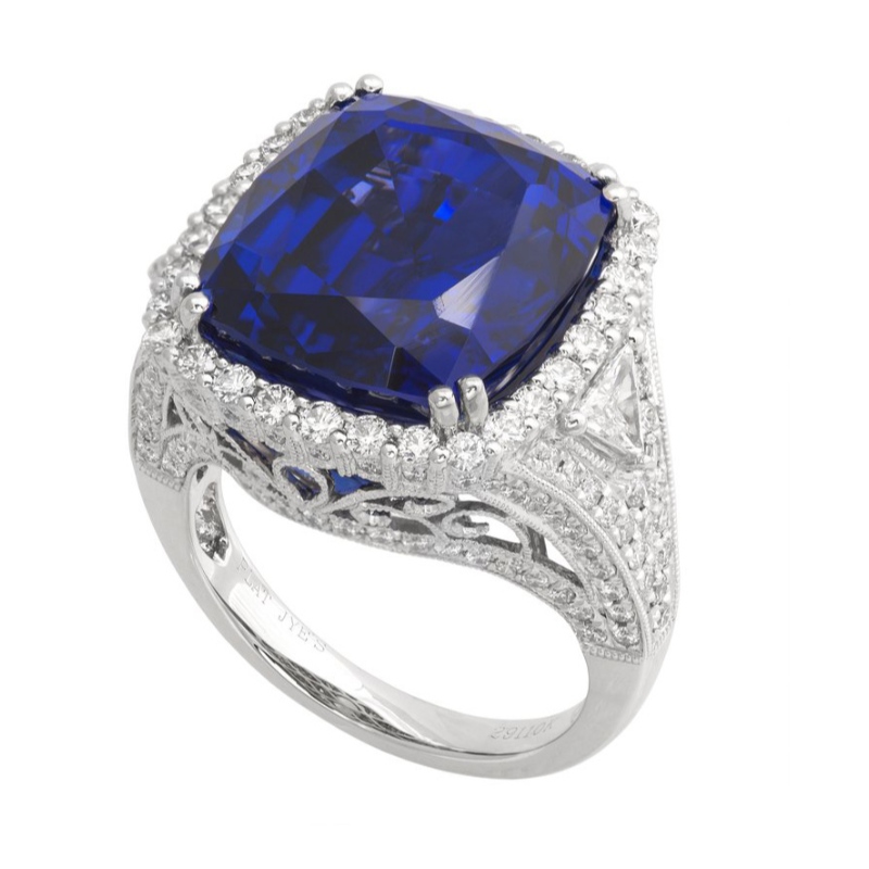 925 exquisito anillo femenino de plata esterlina circón azul, juego de garras huecas amigos, regalos de marido y mujer procesamiento de joyas de China Ruifanbao