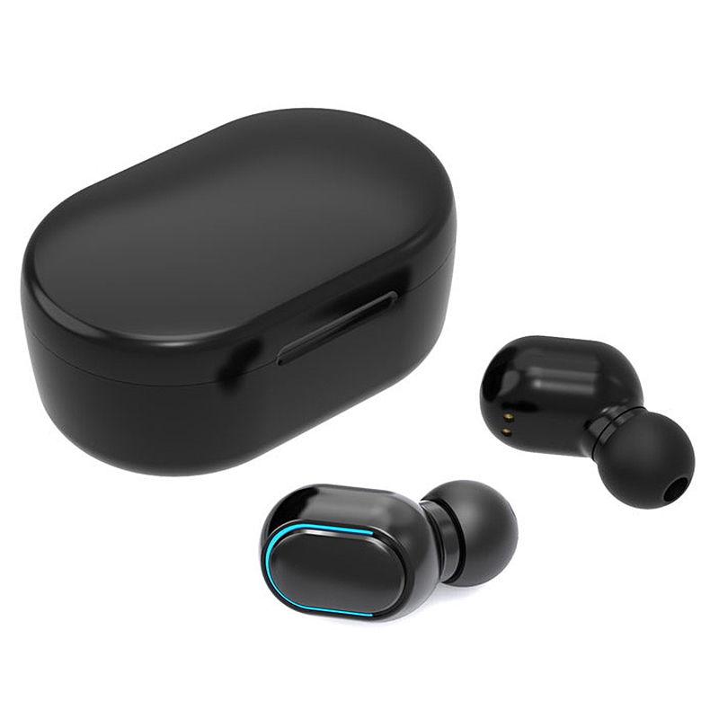 E7s estéreo, auriculares azules.