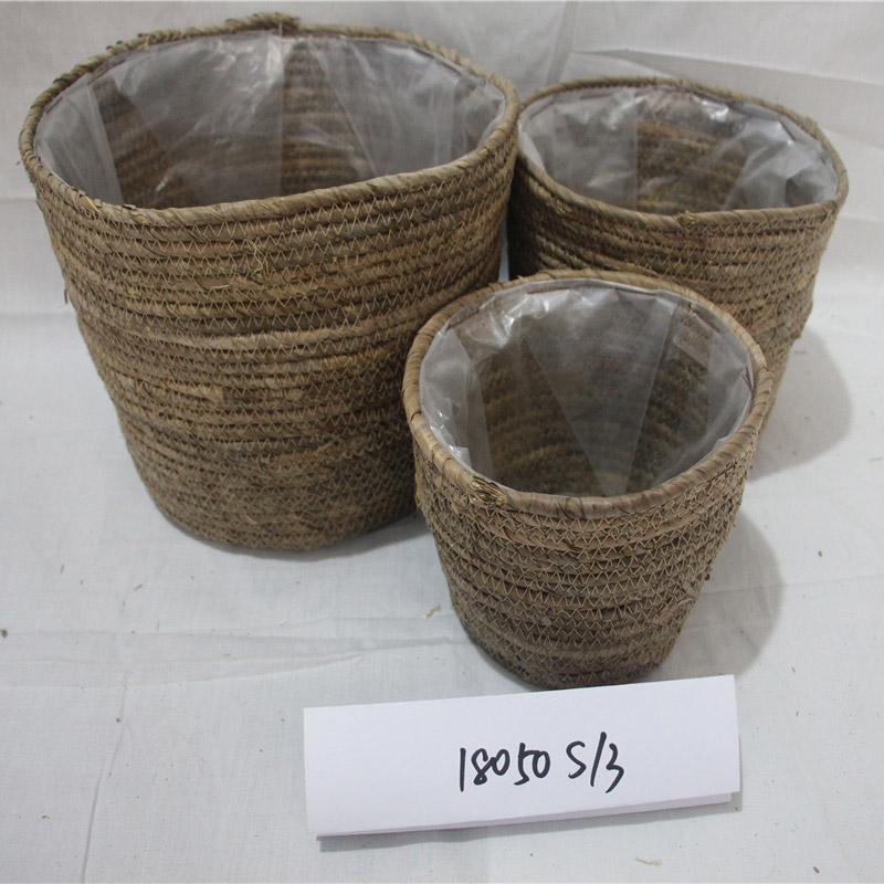 Cesta de almacenamiento de pasto marino natural con tapa y asas Cesta de almacenamiento de artículos diversos