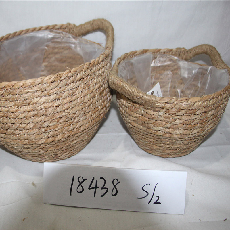 wholesale Productos de material de hierba marina seca de hierba marina Cesta de almacenamiento de cesto de lavandería tejido con asa