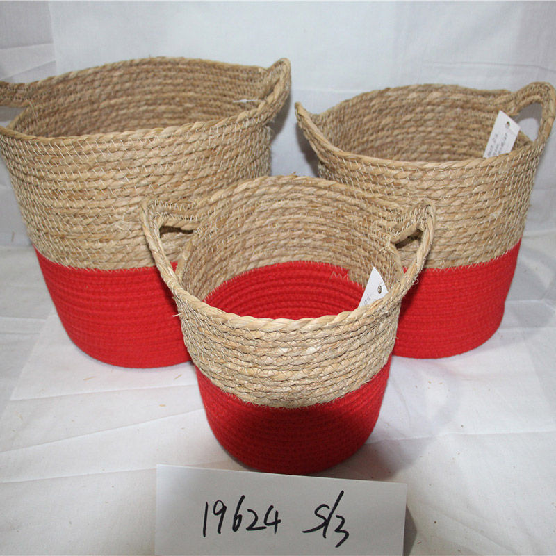 Caja de almacenamiento de paja hecha a mano Cesta de hierba marina Contenedor de frutas de ratán Organizador de maquillaje Cestas de almacenamiento tejidas
