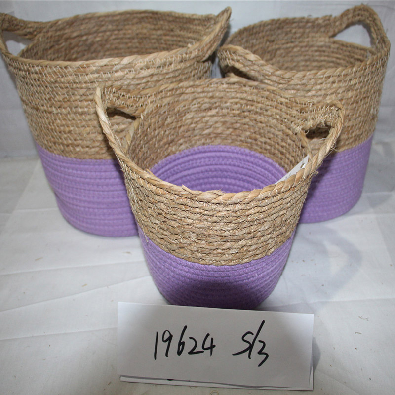 Caja de almacenamiento de paja hecha a mano Cesta de hierba marina Contenedor de frutas de ratán Organizador de maquillaje Cestas de almacenamiento tejidas
