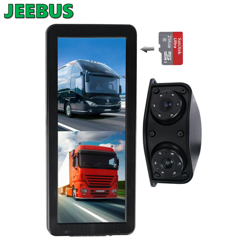 Cámara de visión trasera frontal de visión nocturna impermeable HD AHD Video Dual Dash Cam Espejo Sistema de monitor DVR para autobús