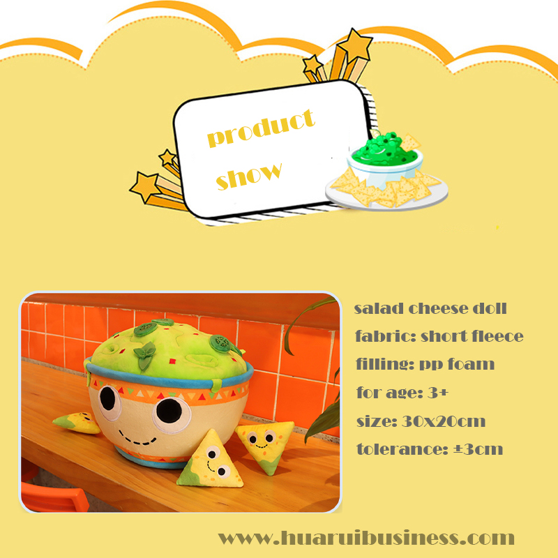 Ensalada, queso, peluche, peluche.