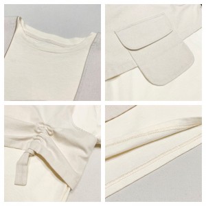 Diseño holgado Estilo minimalista de cuello redondo Estilo de manga cosida Casual Algodón y lino de color sólido de gran tamaño personalizados 19527 Camisetas + Chalecos