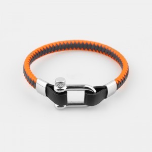 Pulsera de cuero trenzado pulsera de acero inoxidable para mujeres