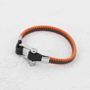 Pulsera de cuero trenzado pulsera de acero inoxidable para mujeres