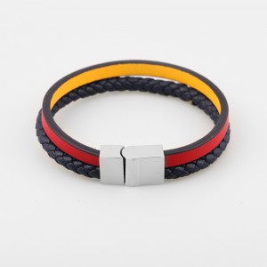 Joyería de cuero de moda Pulsera de cuero genuino Brazalete de cuero trenzado de múltiples capas Acero inoxidable