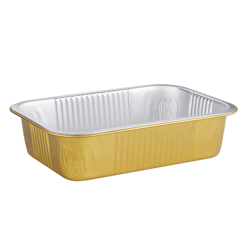 Caja de empaquetado de comida rápida desechable caja de almuerzo de papel de aluminio reciclable resistente al calor de oro y plata