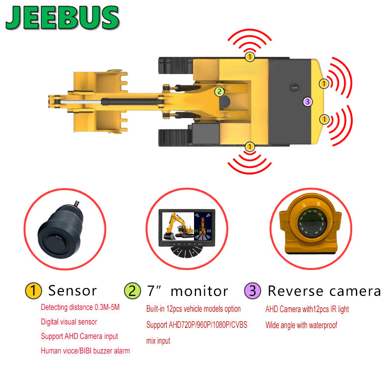 Kit de sensor de estacionamiento digital ultrasónico 4 sensores Pantalla Cámara de marcha atrás Detección de radar de respaldo Advertencia Sistema de monitoreo de 7 pulgadas