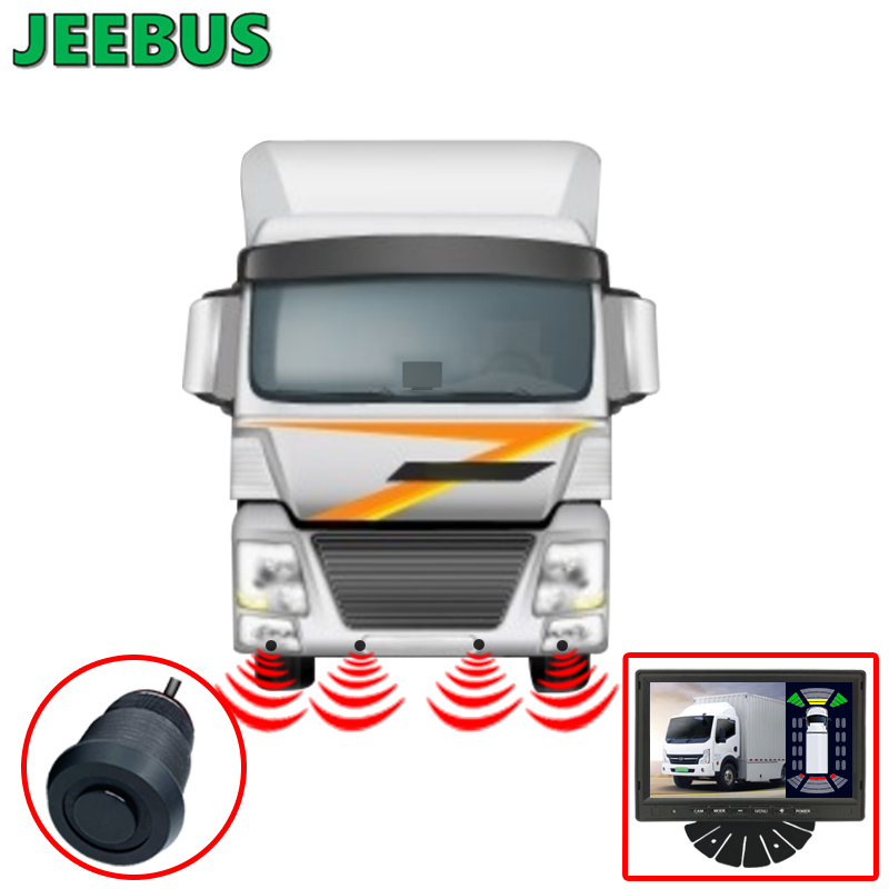 Vehículo Camión Cámara de marcha atrás Radar Detección de puntos ciegos Sensores ultrasónicos Sistema de monitor Delantero trasero Derecho izquierdo Sistema de visualización de sensor de estacionamiento digital