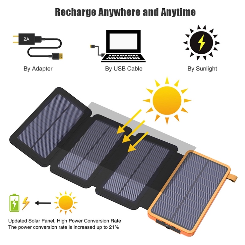 Cargador rápido de batería móvil portátil inalámbrico impermeable al aire libre 1-5 paneles solares externos banco de energía solar plegable