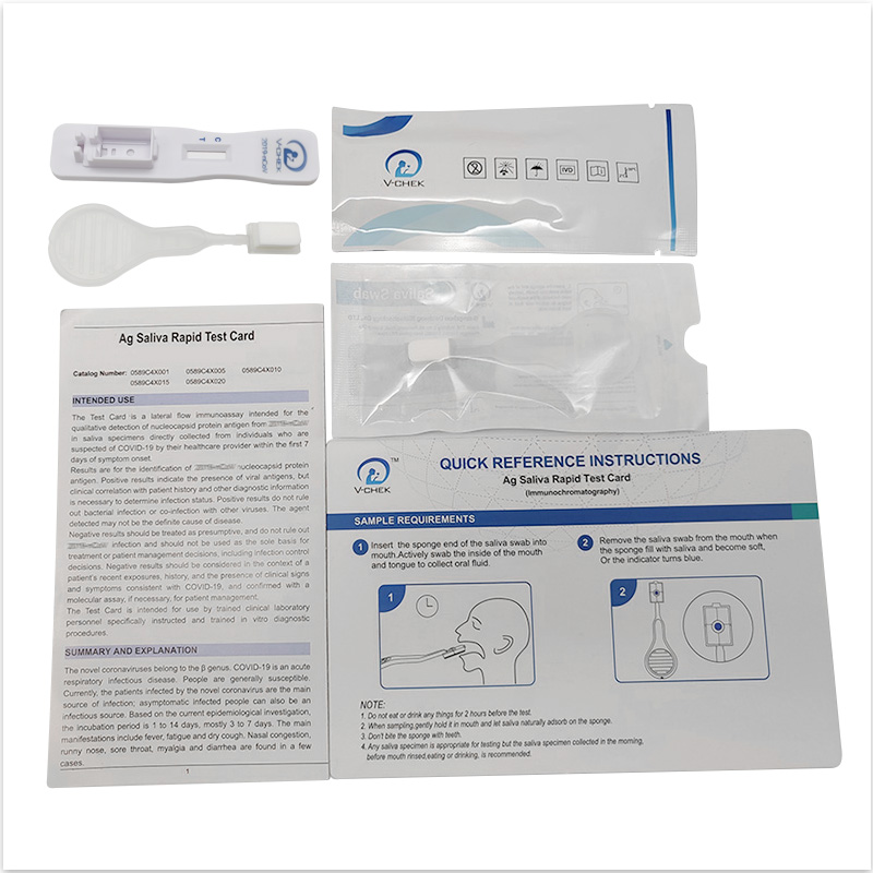 El kit de prueba rápida V-CHEK ™ 2019-nCoV Ag, hisopo de saliva fácil y simple