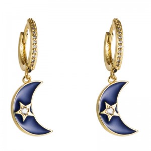European and American Cross - Border Fashion INS Wind Minimalist pendientes Drop Oil Moon Star Copper zircon Rainbow Series pendientes Ms.