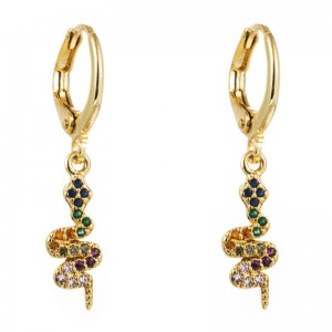 Europa y los Estados Unidos New Snake Formado Pendientes largos Pendientes Exagerados Creative Trendy Zircon Pendientes de arco iris Mujeres