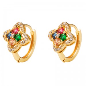 Moda europea y americana retro deseo aliexpress Nuevos pendientes en forma de flor de oro plateados con colores con pendientes de circón coloreados